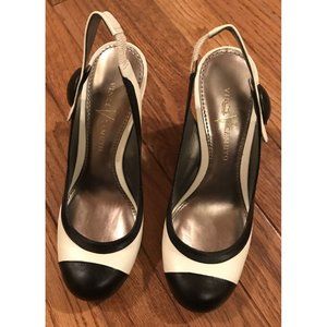 Vince Camuto Heels Womens Shoes White Black Sz 5 Leather Slingback Heels Shoes